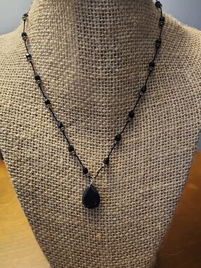Black Teardrop Pendant Necklace - Women's Jewelry
